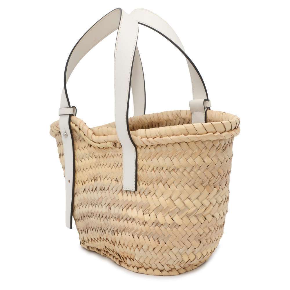 Loewe Anagram Basket Leather White Handbag Raffia